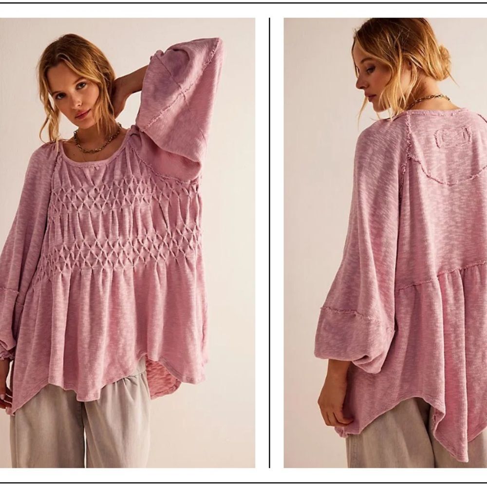 NWT Free People We The Free Snowbell Babydoll Top Pink Rose Sweater
